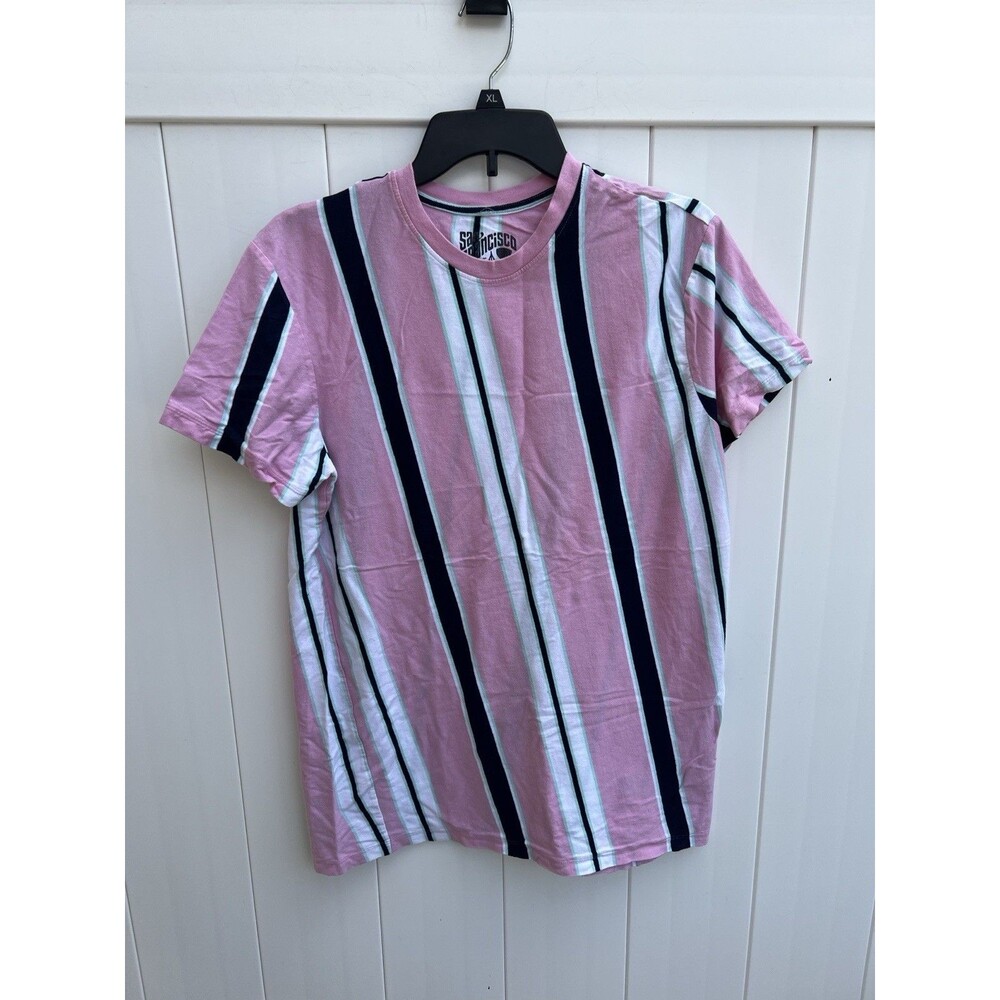 San Francisco Work Shirts Mens Large T Shirt Multicolor Striped Short Sleeve